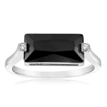 Load image into Gallery viewer, Sterling Silver Black Rectangular Zirconia Ring