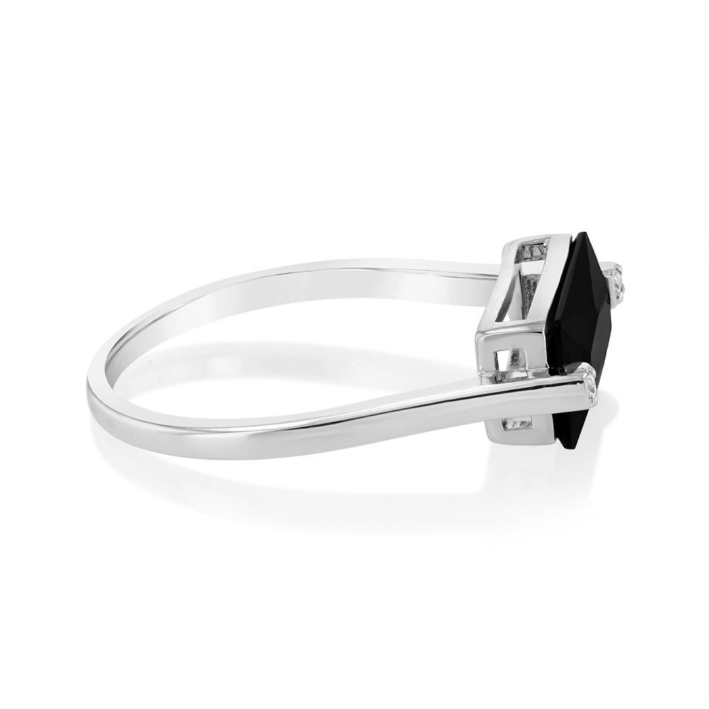 Sterling Silver Black Rectangular Zirconia Ring