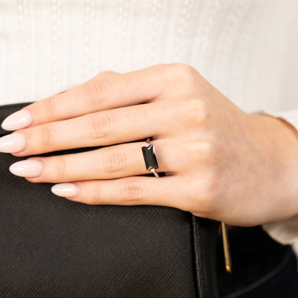 Sterling Silver Black Rectangular Zirconia Ring