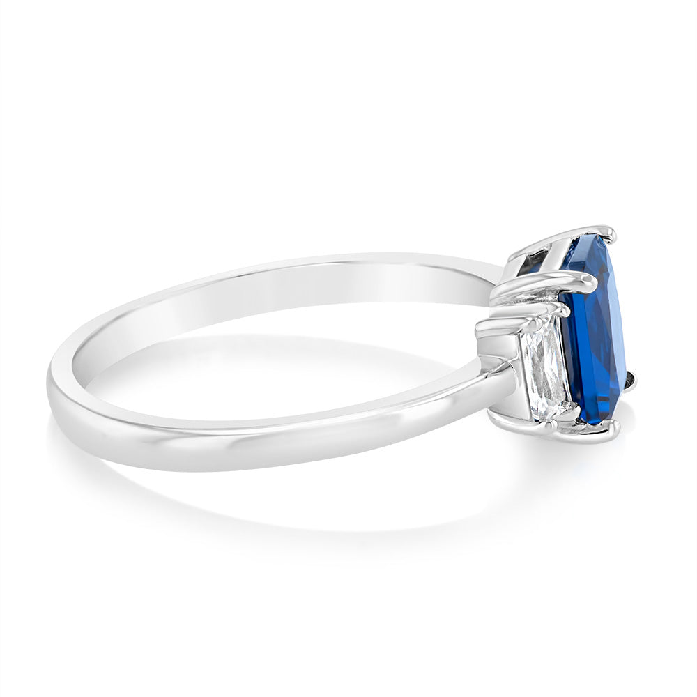 Sterling Silver White And Sapphire Blue Zirconia Fancy Ring