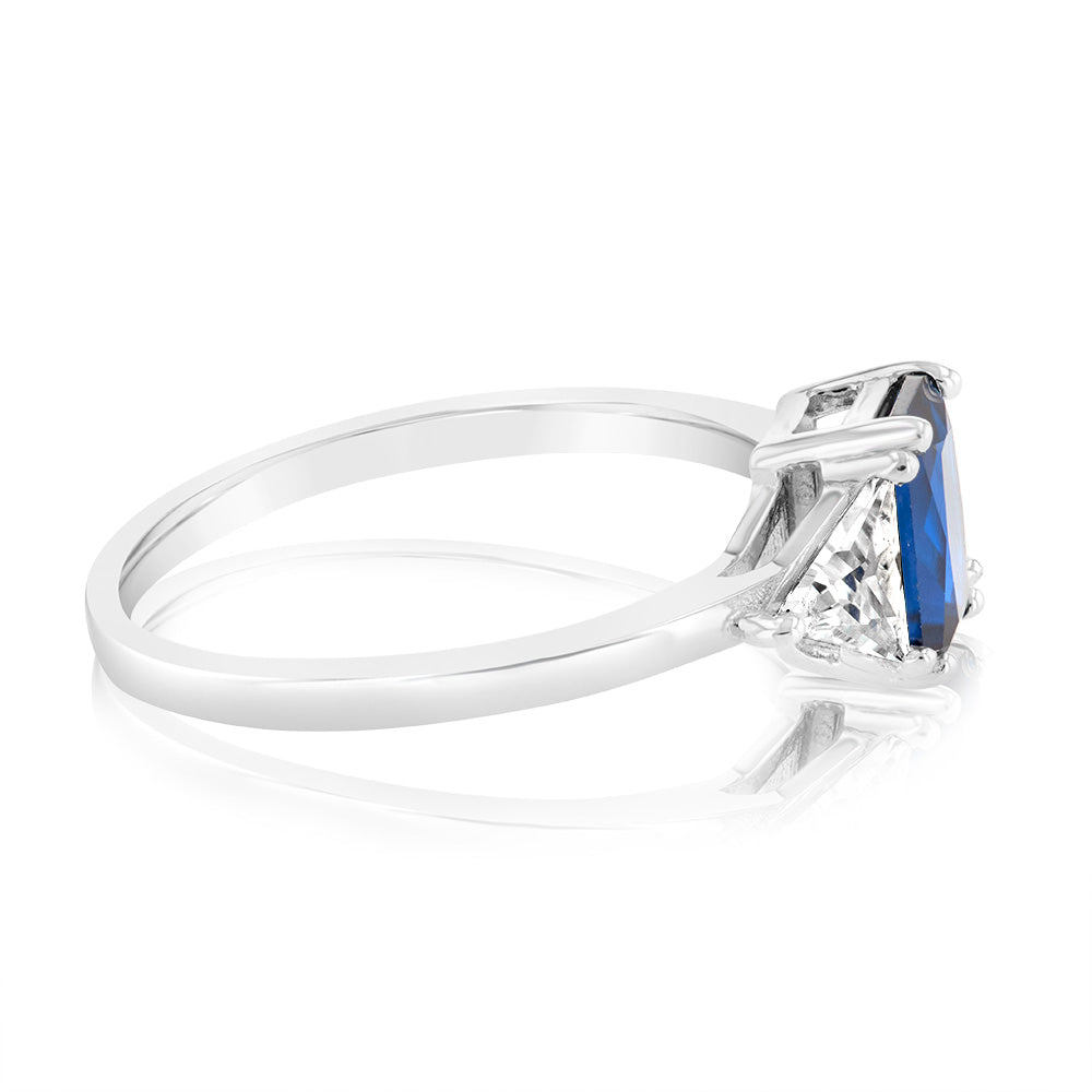 Sterling Silver White And Sapphire Blue Zirconia Fancy Ring