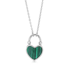 Load image into Gallery viewer, Sterling Silver Created Malachite Heart Pendant On Chain