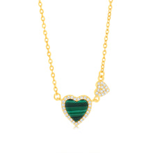 Load image into Gallery viewer, Sterling Silver Gold Plated Created Malachite Heart Pendant On Chain