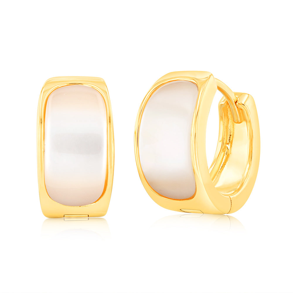 Sterling Silver Gold Plated Mother Of Pearl Huggies Hoop Earrings