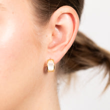 Load image into Gallery viewer, Sterling Silver Gold Plated Mother Of Pearl Huggies Hoop Earrings