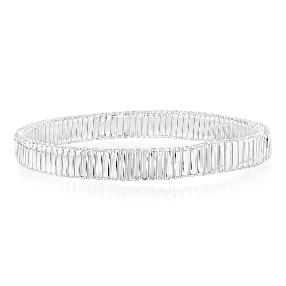 Sterling Silver Polished Wide Ribbed 68mm Bangle