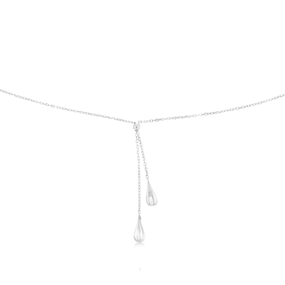 Sterling Silver Polished Double Tear Drop 45cm Chain