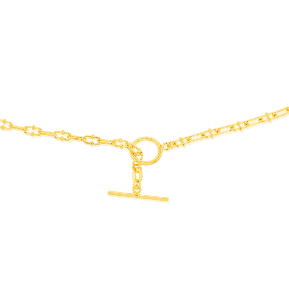 Sterling Silver Gold Plated Fancy Link T Bar Clasp 45cm Chain