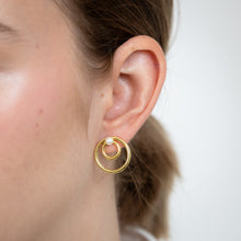 Load image into Gallery viewer, Sterling Silver Gold Plated Double Circle With Synthetic Pearl Stud Earrings