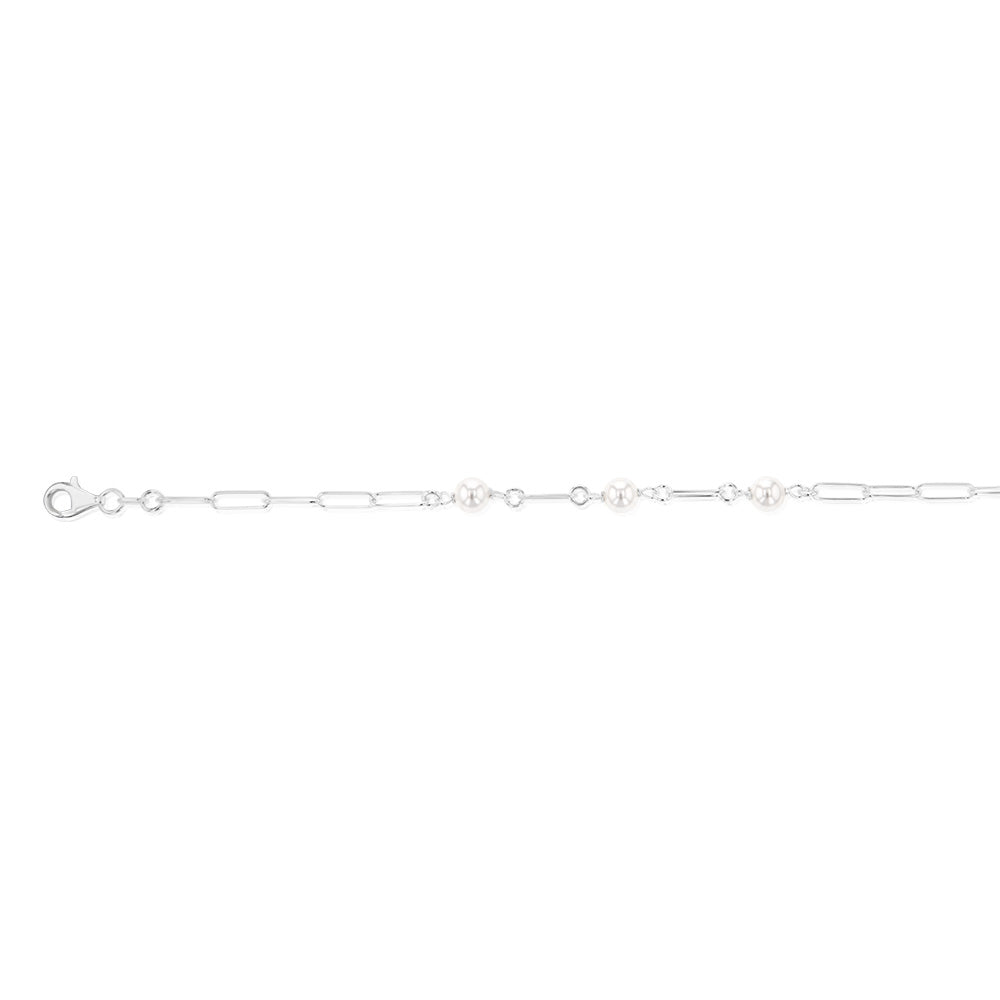 Sterling Silver Fresh Water Pearl Paperclip 19cm Bracelet