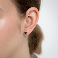 Load image into Gallery viewer, Sterling Silver Gold Plated Black Enamel Star Stud Earrings