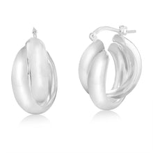 Load image into Gallery viewer, Sterling Silver Twisted Twin Hoop Earrings