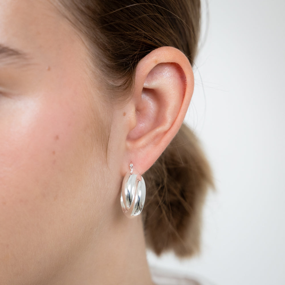 Sterling Silver Twisted Twin Hoop Earrings