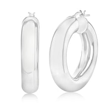 Load image into Gallery viewer, Sterling Silver Polished Tube 20mm Hoop Earrings