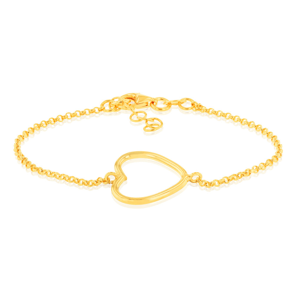 Sterling Silver Gold Plated Open Heart 19cm Bracelet