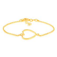 Load image into Gallery viewer, Sterling Silver Gold Plated Open Heart 19cm Bracelet