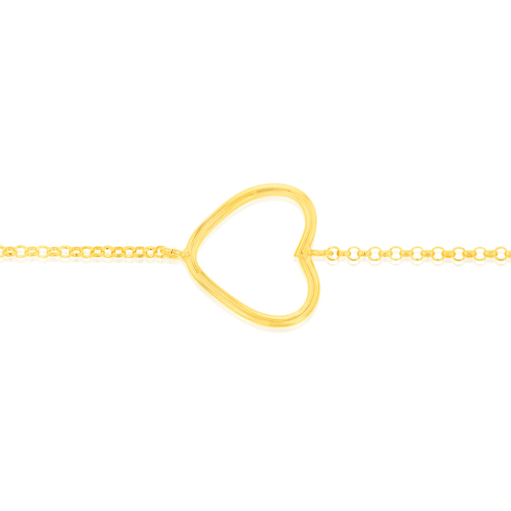 Sterling Silver Gold Plated Open Heart 19cm Bracelet