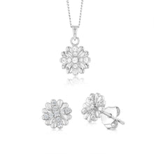 Load image into Gallery viewer, Sterling Silver White Cubic Zirconia Flower Pendant And Stud Earrings Set