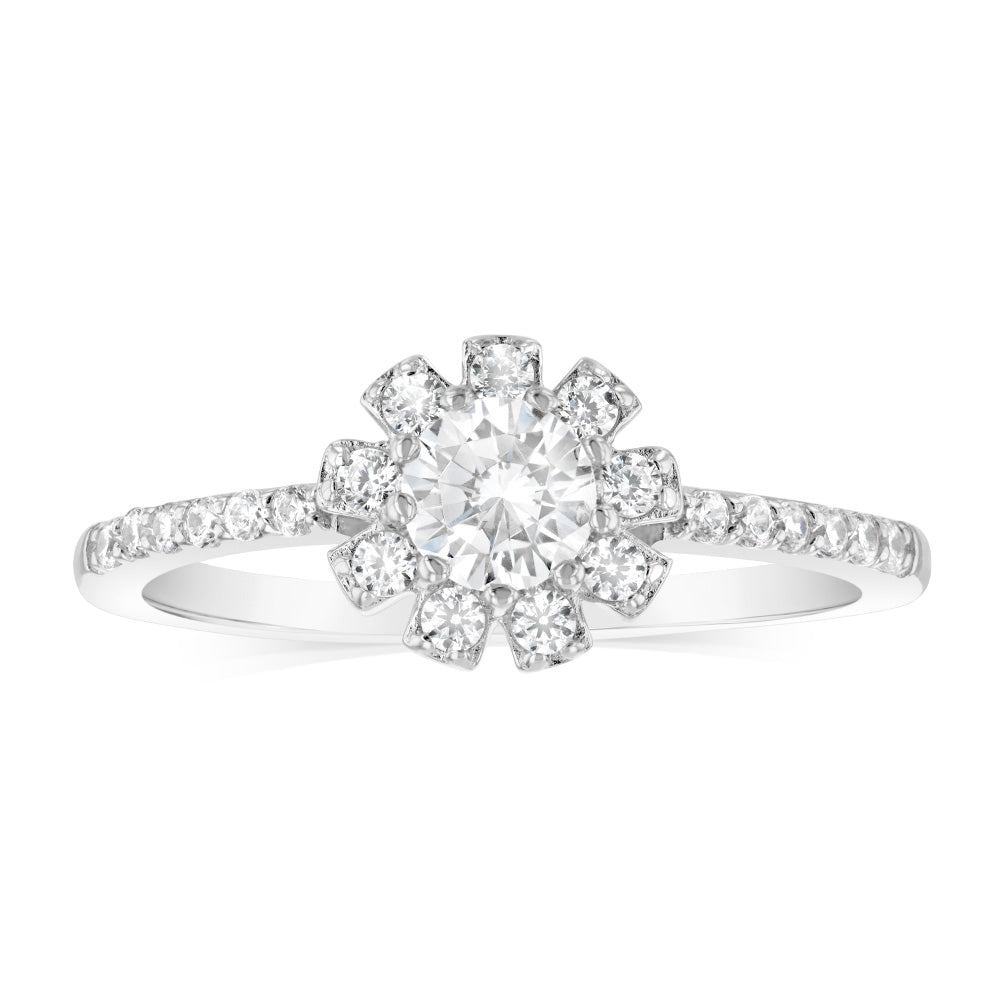 Sterling Silver White Cubic Zirconia Flower Ring