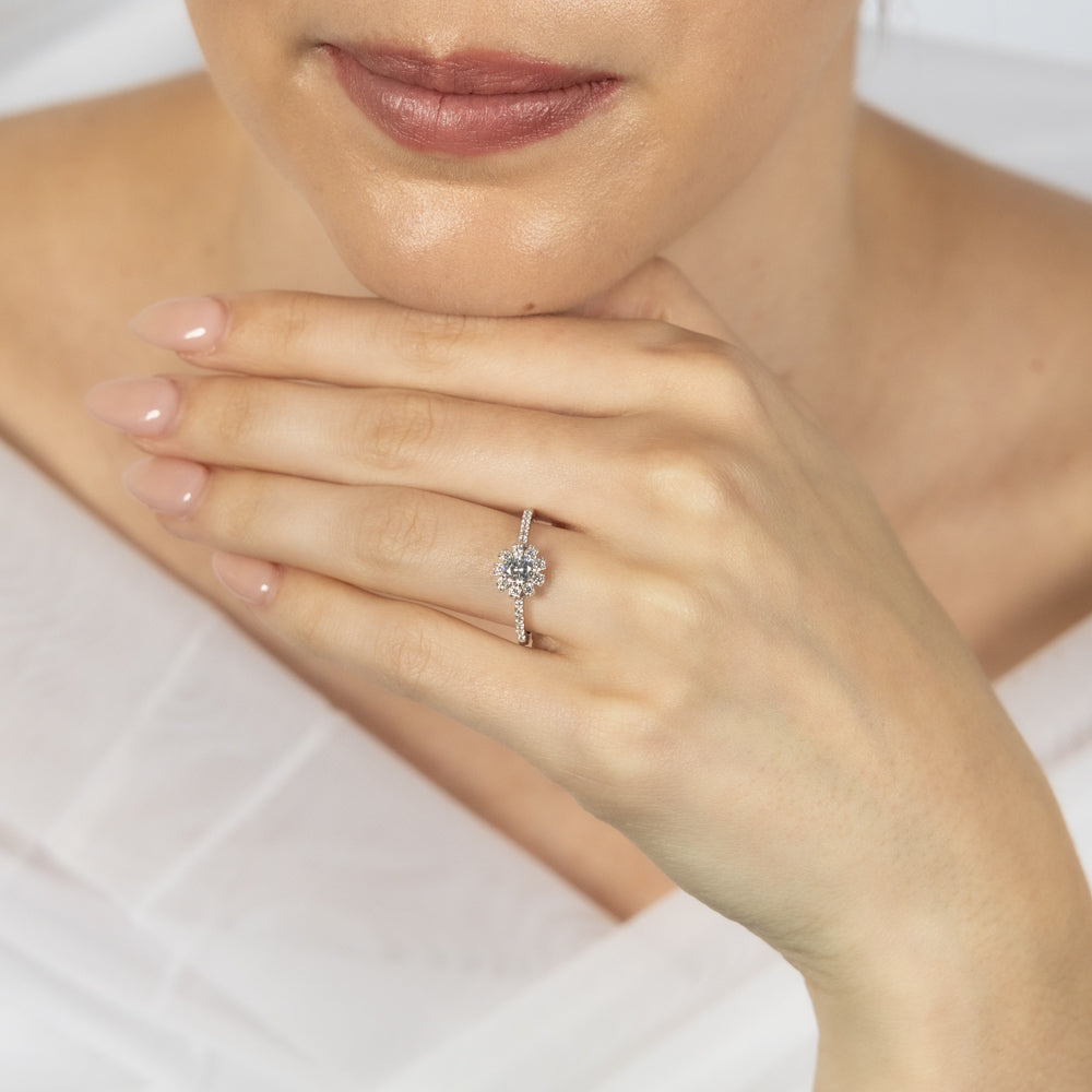 Sterling Silver White Cubic Zirconia Flower Ring