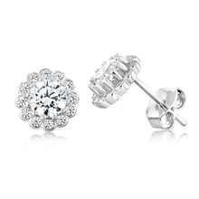 Load image into Gallery viewer, Sterling Silver Cubic Zirconia Halo Pendant And Stud Earrings Set