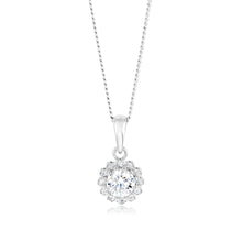 Load image into Gallery viewer, Sterling Silver Cubic Zirconia Halo Pendant And Stud Earrings Set