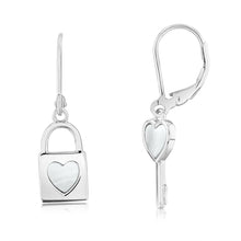 Load image into Gallery viewer, Sterling Silver Mother Of Pearl Lock And Key Hoop Earrings