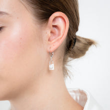 Load image into Gallery viewer, Sterling Silver Mother Of Pearl Lock And Key Hoop Earrings