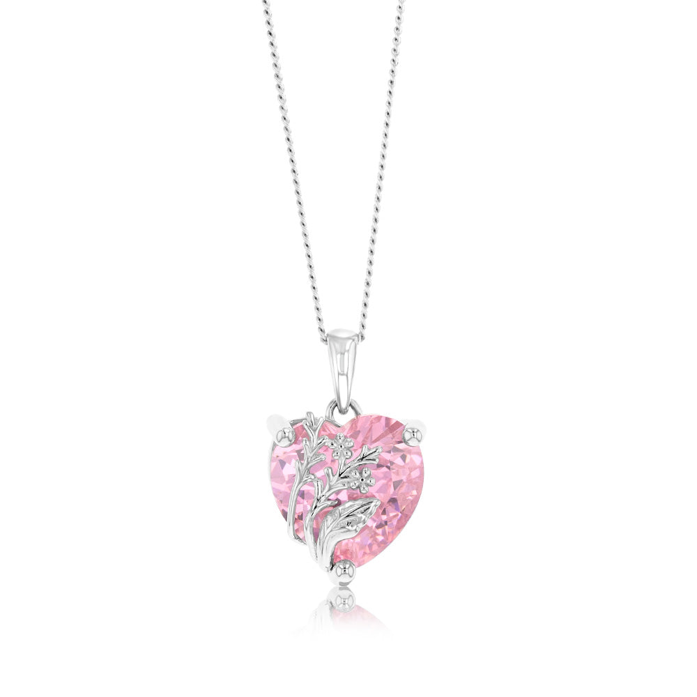 Sterling Silver Pink Heart Cubic Zirconia Pendant