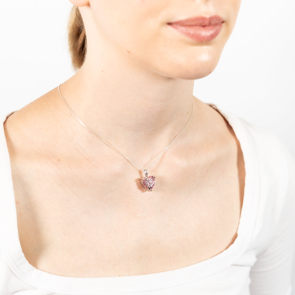 Sterling Silver Pink Heart Cubic Zirconia Pendant