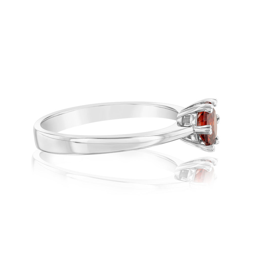 Sterling Silver Garnet Coloured Cubic Zirconia 6 Claw Ring