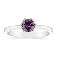 Load image into Gallery viewer, Sterling Silver Amethyst Coloured Cubic Zirconia 6 Claw Ring