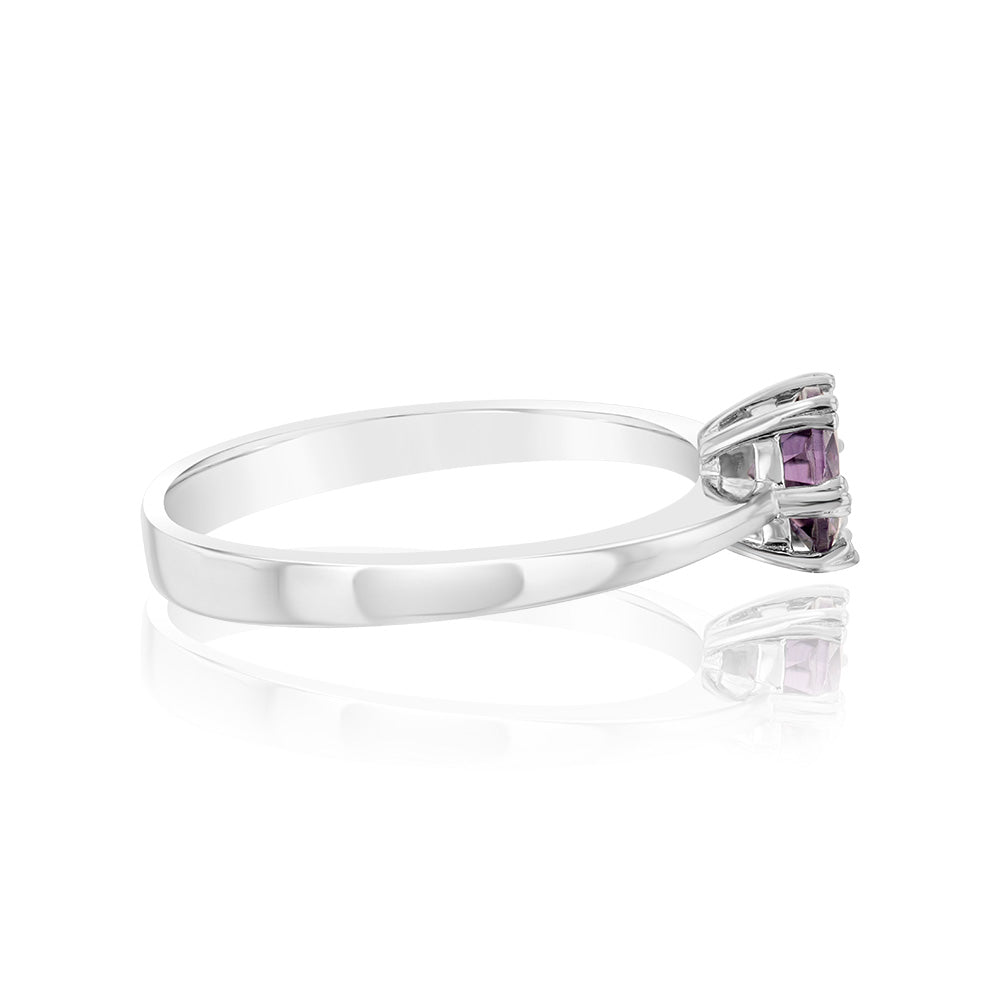 Sterling Silver Amethyst Coloured Cubic Zirconia 6 Claw Ring