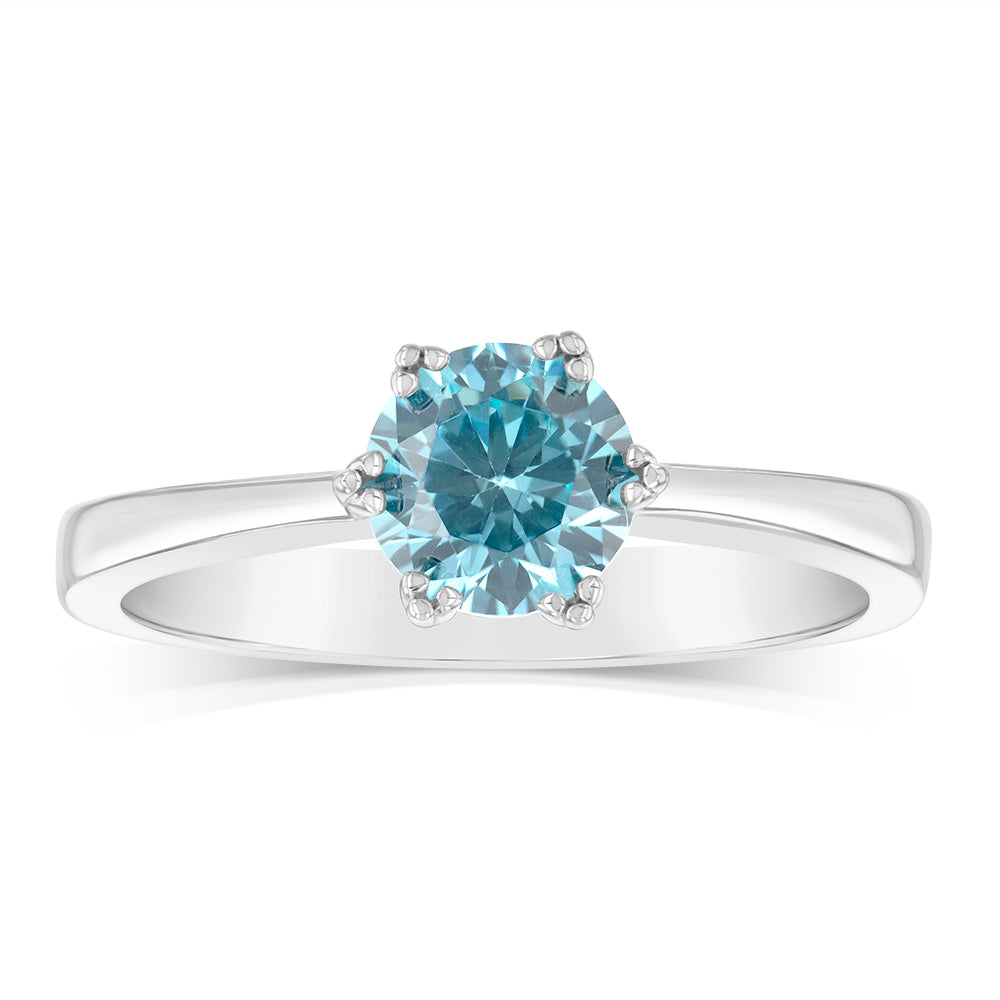 Sterling Silver Sky Blue Cubic Zirconia 6 Claw Ring