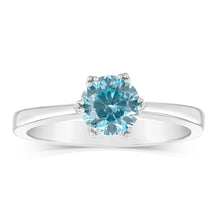 Load image into Gallery viewer, Sterling Silver Sky Blue Cubic Zirconia 6 Claw Ring