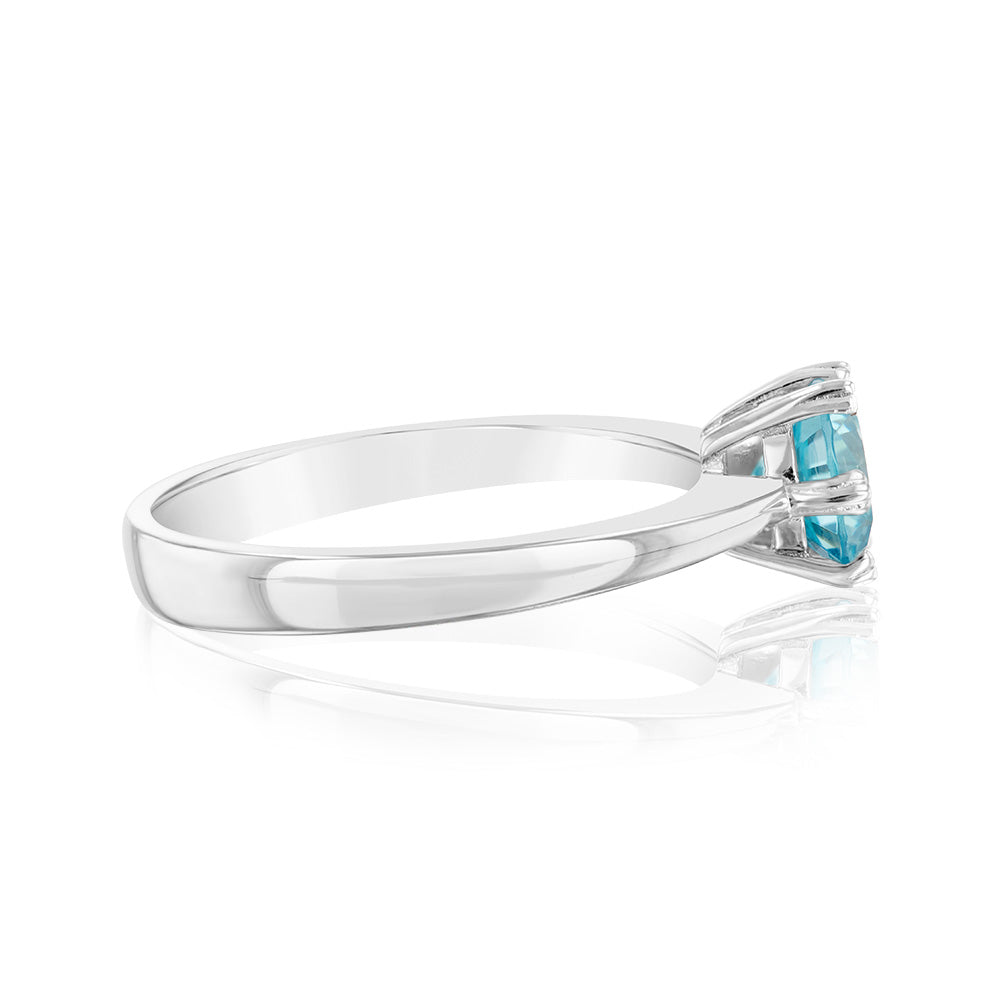 Sterling Silver Sky Blue Cubic Zirconia 6 Claw Ring