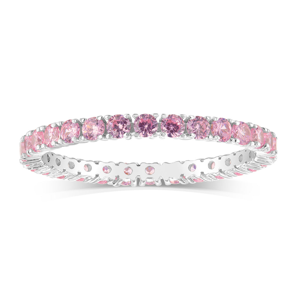 Sterling Silver Pink Cubic Zirconia Tennis Ring