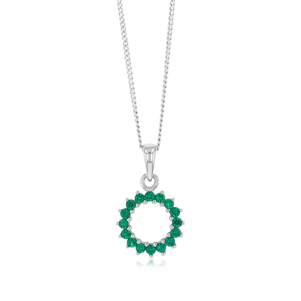 Sterling Silver Green Cubic Zirconia Circle Of Life Pendant