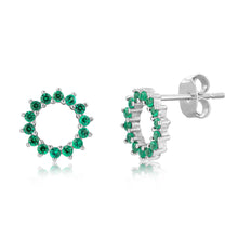 Load image into Gallery viewer, Sterling Silver Green Cubic Zirconia Circle Of Life Stud Earrings