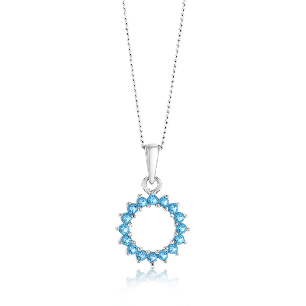 Sterling Silver Aquamarine Blue Cubic Zirconia Circle of Life Pendant