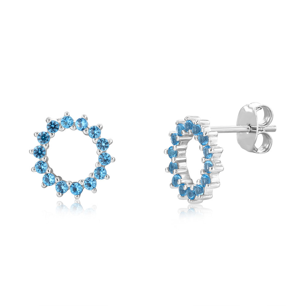 Sterling Silver Aquamarine Blue Cubic Zirconia Stud Earrings