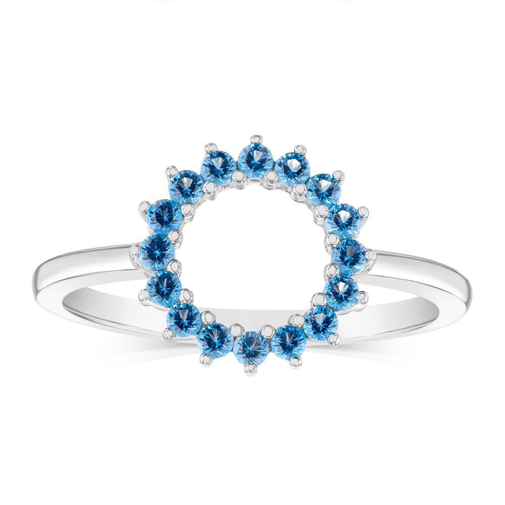 Sterling Silver Aquamarine Blue Cubic Zirconia Circle Of Life Ring