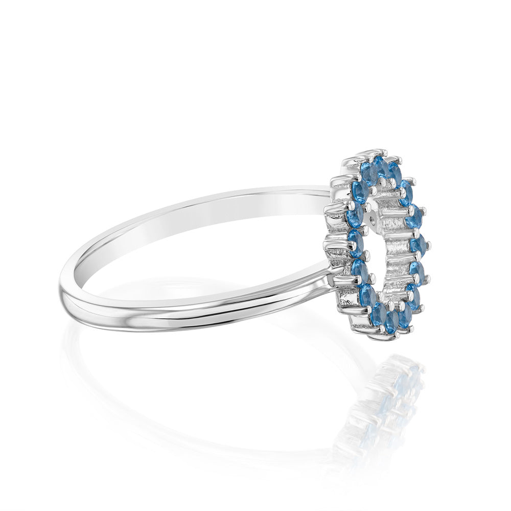 Sterling Silver Aquamarine Blue Cubic Zirconia Circle Of Life Ring