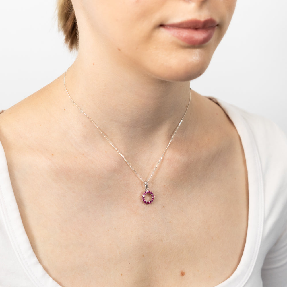 Sterling Silver Red Created Spinel Circle Of Life Pendnt