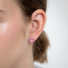 Load image into Gallery viewer, Sterling Silver Red Created Spinel Circle Of Life Stud Earrings