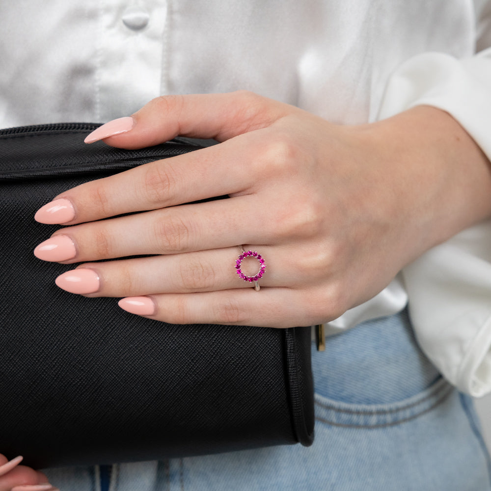 Sterling Silver Red Created Spinel Circle Of Life Ring