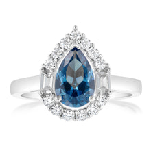 Load image into Gallery viewer, Sterling Silver Rhodium Plated White And Sapphire Cubic Zirconia Pear Shaped Ring