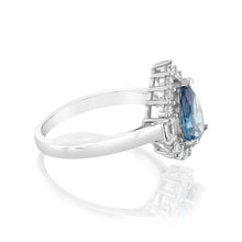 Load image into Gallery viewer, Sterling Silver Rhodium Plated White And Sapphire Cubic Zirconia Pear Shaped Ring