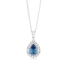 Load image into Gallery viewer, Sterling Silver White And Sapphire Cubic Zirconia Pear Shaped Pendant