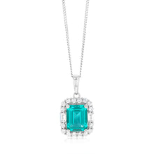 Load image into Gallery viewer, Sterling Silver Rhodium Plated White And Emerald Green Cubic Zirconia Rectangle Pendant